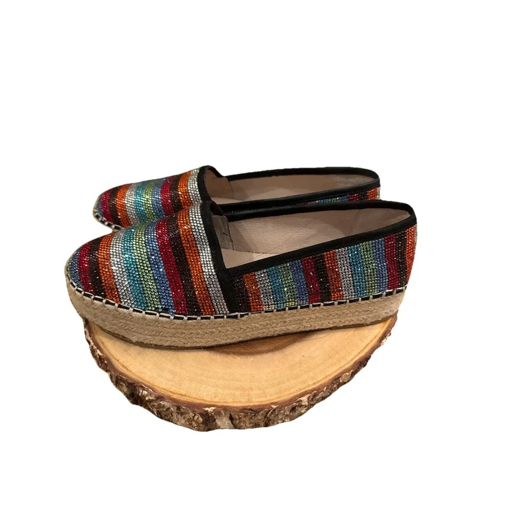 Gianni Bini Bruxie Platform Jeweled Multicolor Stripe Platform Espadrille Sz-8.5